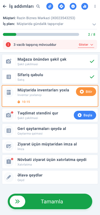 TayqaSale iş planı ekranı